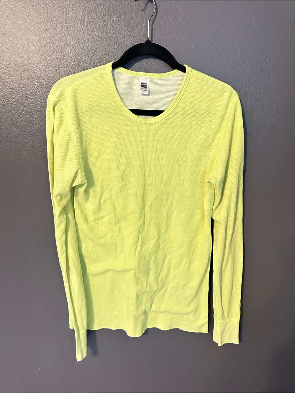 Y2K American Apparel Neon Yellow Thermal Shirt M Unisex Made USA